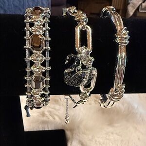 Silver Tone Black Swan Charm Bracelet - Women Jewelry